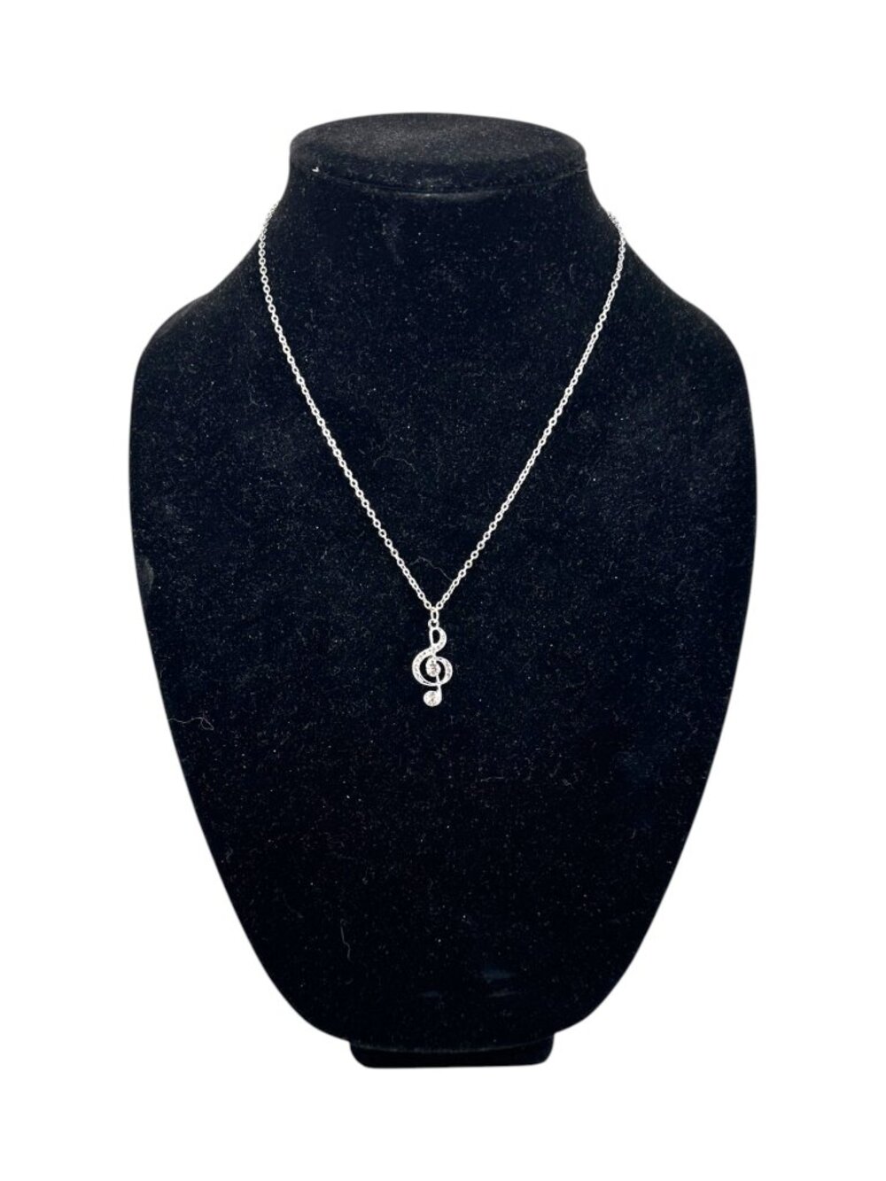 Rhinestone Treble Clef Necklace 18” Stainless Steel Chain